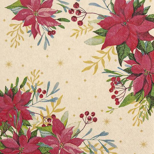 Paper Napkins 33cm Eco, Traditional Poinsttia *ETA Nov